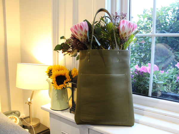 Leather Tote - Olive